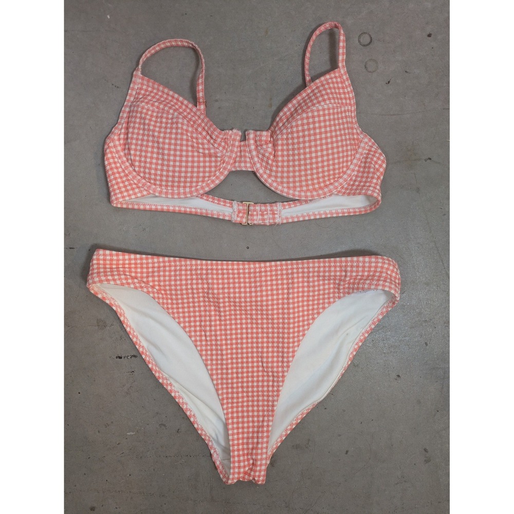 Old Navy Bikini Set Women's S/M Peach Gingham Underwire High Waist Retro
